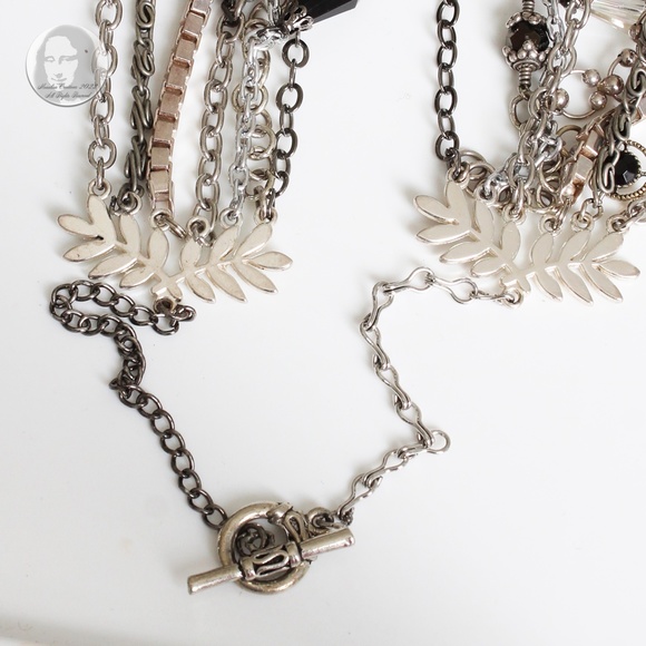 Chunky Necklace Multi-chain Quartz Crystals Charms Upcycled Artisan OOAK - Picture 9 of 9